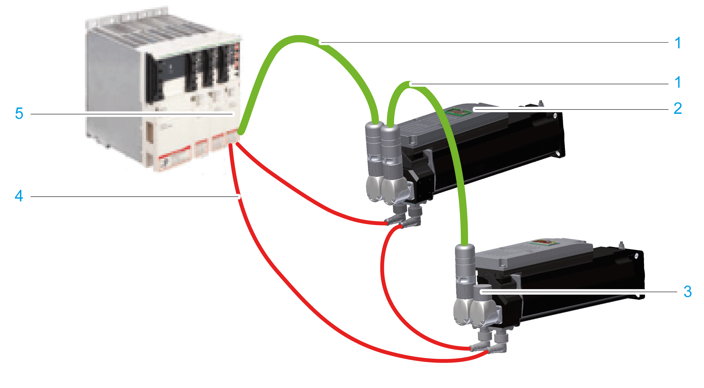 Wiring from the Lexium 62 Connection Module in a Daisy Chain Topology